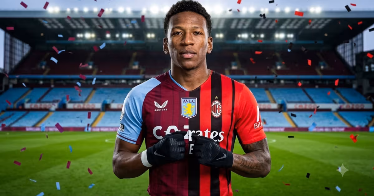 Pervis Estupiñán con la camiseta del Aston Villa y AC Milan