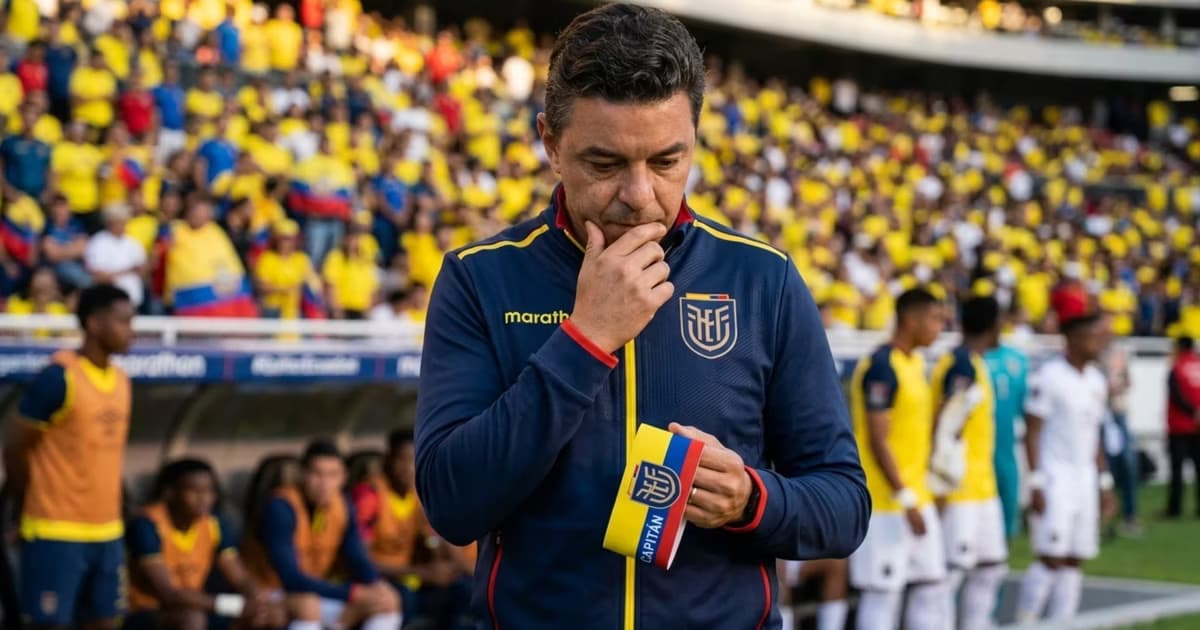 Marcelo Gallardo pensativo con la banda de capitán de Ecuador