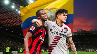 Willian Pacho y Piero Hincapié abrazados, bandera Ecuador. Foto tomada de: ESPN