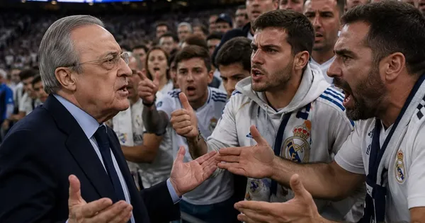 Florentino Pérez y los aficionados del Real Madrid