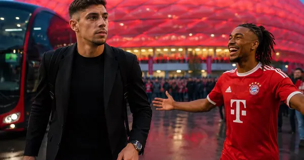 Federico Valverde y Michael Olise en el estadio del Bayern Múnich