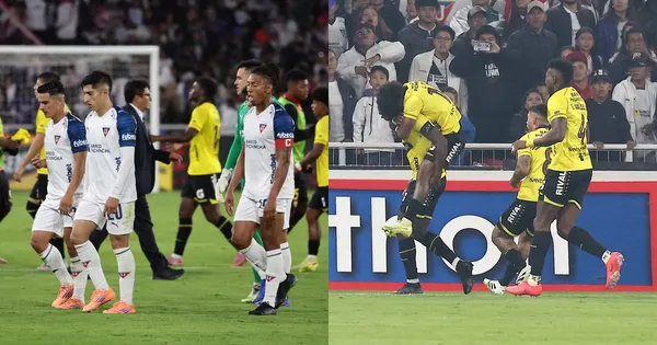 Jugadores de Liga de Quito y Barcelona SC