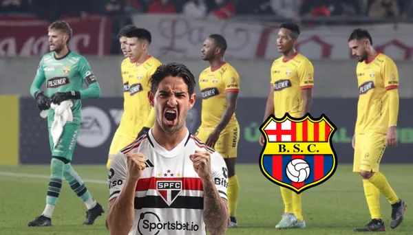 Alexandre Pato con el buzo de Sao Paulo, de fondo los jugadores del BSC.