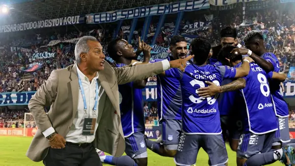 El DT de Emelec Hernán Torres dando indicaciones a sus jugadores