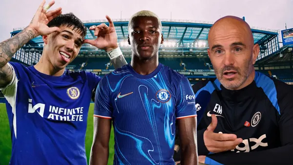 Enzo Fernández, Moisés Caicedo y Enzo Maresca (Foto tomada de: Chelsea/Tribuna)