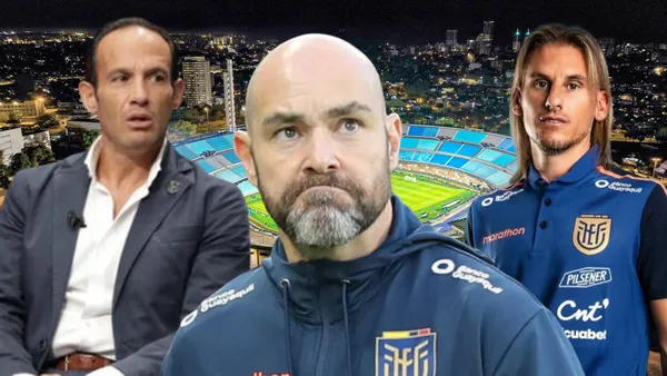 Félix Sánchez, Francisco Egas y Sebastián Beccacece (Foto tomada de: FEF/La Tri/Wikipedia)