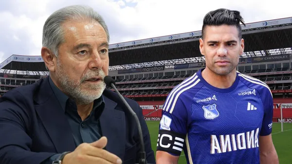 Isaac Álvarez y Radamel Falcao (Foto tomada de: Wikipedia/Millonarios/Liga de Quito)