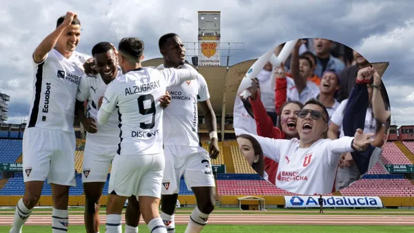 Jugadores de Liga de Quito e hinchas de Liga de Quito (Foto tomada de: Primicias/API)