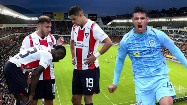 Jugadores de Liga de Quito y Kevin Minda (Foto tomada de: Primicias/API)