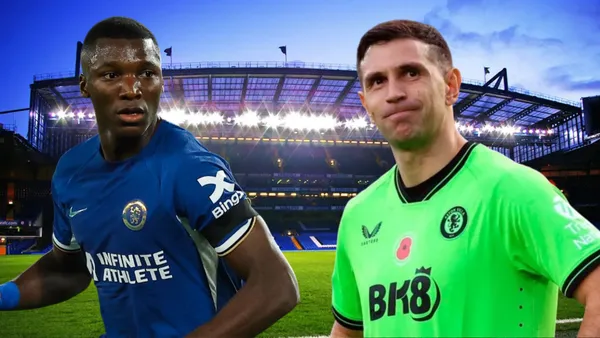 Moisés Caicedo y Dibu Martínez (Foto tomada de: Chelsea/Aston Villa)