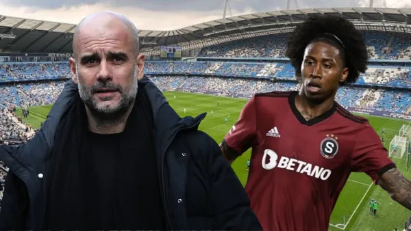 Pep Guardiola y Angelo Preciado (Foto tomada de: Ground/Sparta Praga/Vinatatis)