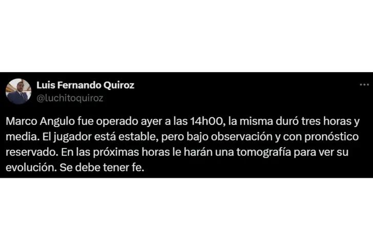 Tuit de Luis Quiroz sobre Marco Angulo