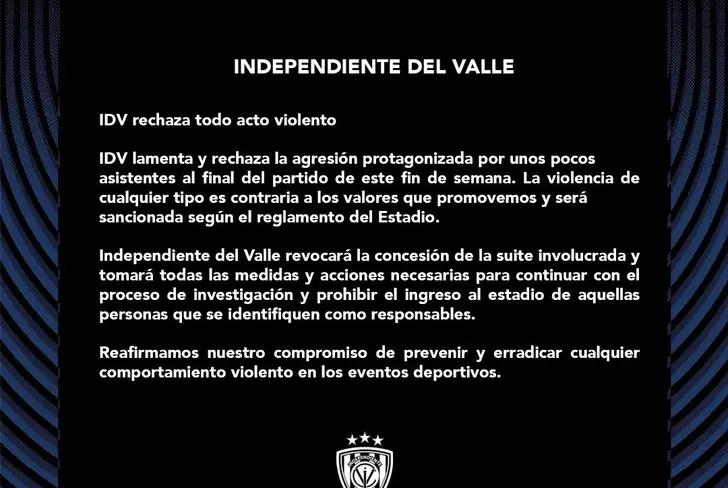 Comunicado de Independiente del Valle