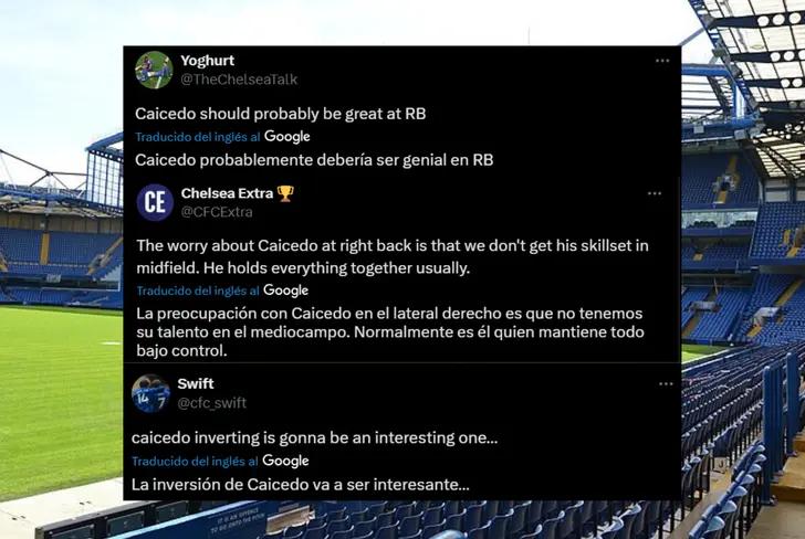 Comentarios de los hinchas del Chelsea sobre Moisés Caicedo como lateral (Foto tomada de: X)