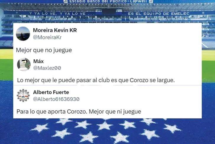 Comentarios de los hinchas de Emelec sobre Washington Corozo (Foto tomada de: X)