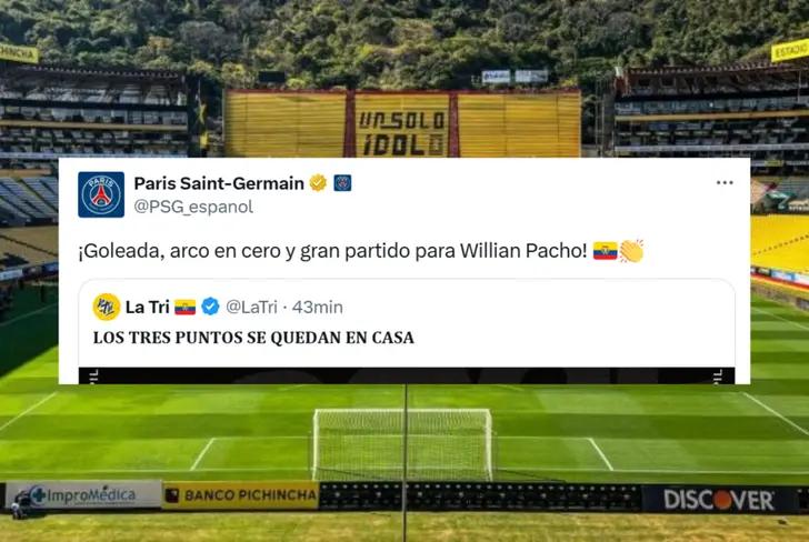 Publicación del PSG sobre el trabajo de Willian Pacho vs. PSG (Foto tomada de: X)