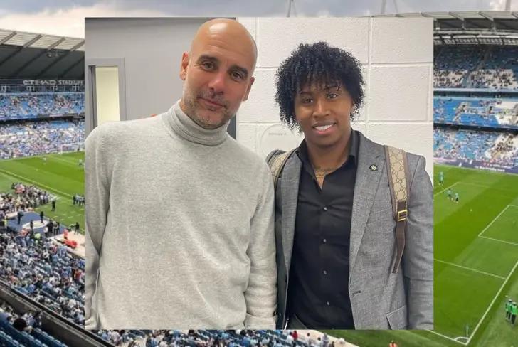 Pep Guardiola y Angelo Preciado después del partido (Foto tomada de: X)