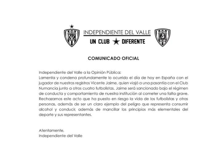 Comunicado de IDV sobre Vicente Jaime