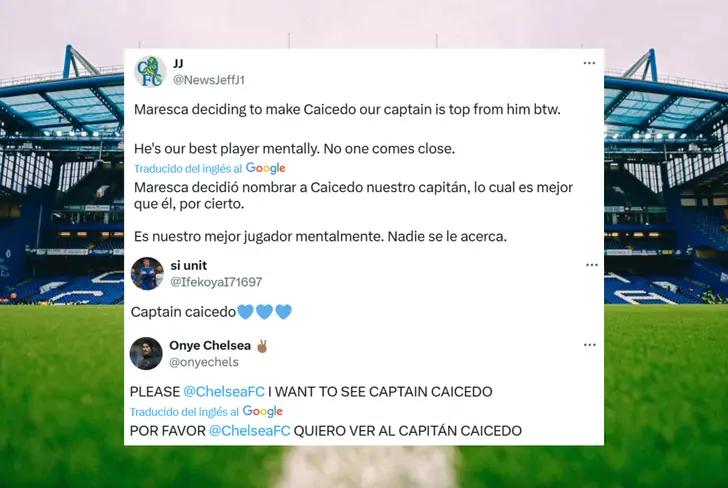 Comentarios de los hinchas del Chelsea sobre Moisés Caicedo capitán (Foto tomada de: X)