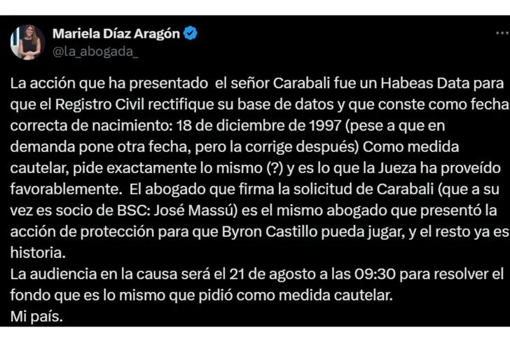 Tuit tomado de Mariela Díaz