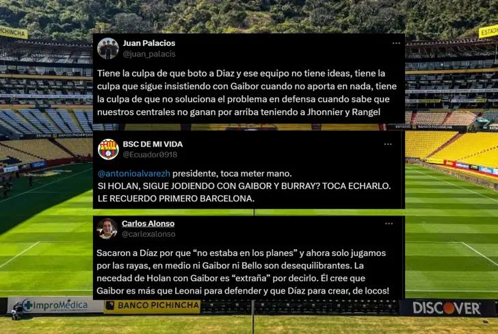 Comentarios de los hinchas de Barcelona SC sobre Fernando Gaibor (Foto tomada de: X)