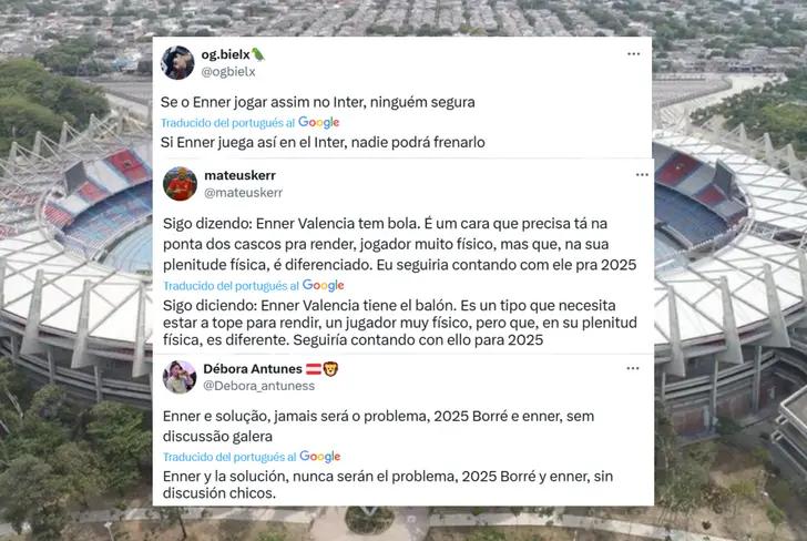 Comentarios de los hinchas de Internacional de Porto Alegre sobre Enner Valencia (Foto tomada de: X)