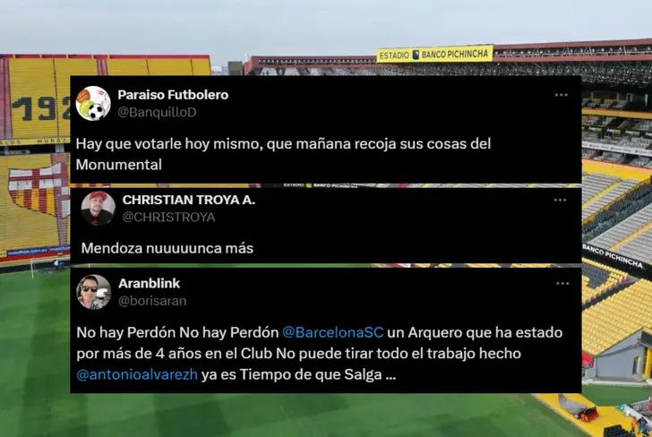 Comentarios de los hinchas de Barcelona SC sobre Víctor Mendoza (Foto tomada de: X)