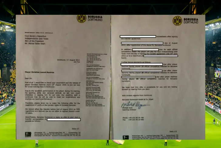 Contrato del Borussia Dortmund para Cristian Ramírez (Foto tomada de Kevin Verdezoto)
