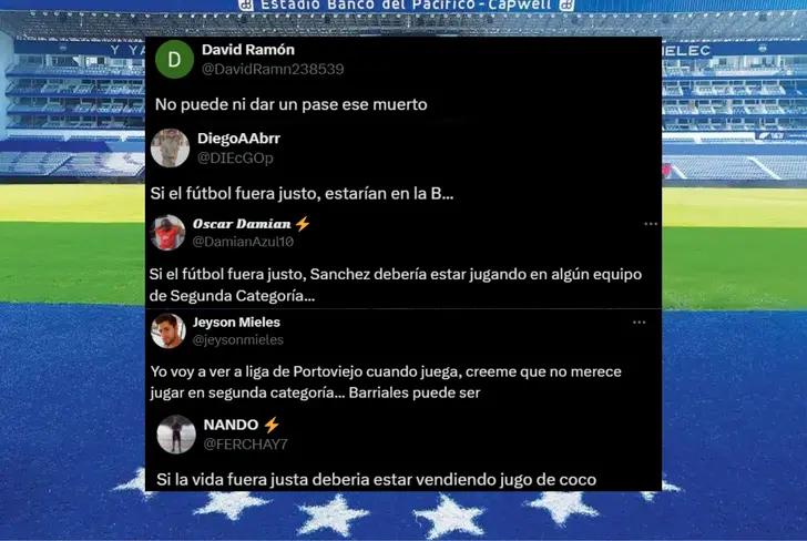 Comentarios de los hinchas de Emelec sobre Jhon Jairo Sánchez (Foto tomada de: X)