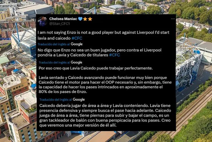 Comentarios de los hinchas del Chelsea sobre Moisés Caicedo y Enzo Fernández (Foto tomada de: X)