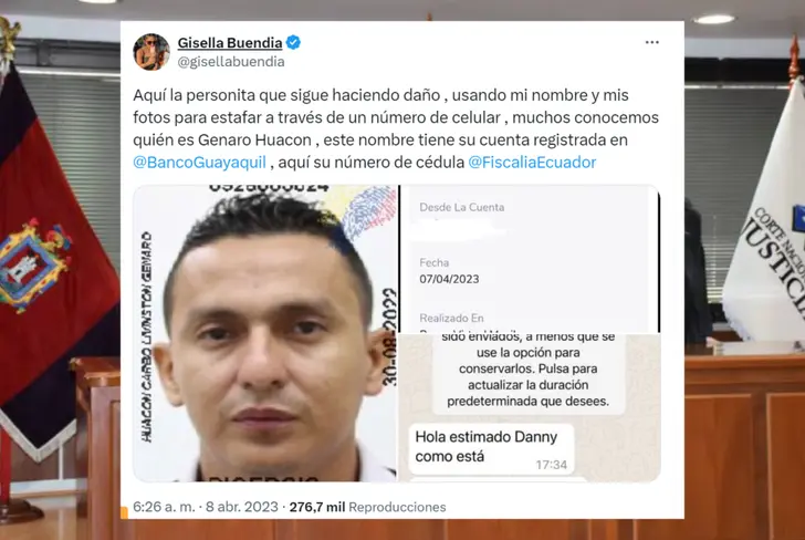 Gisella Buendía denunciando robo de identidad por Genaro Huacón (Foto tomada del X de Gisella Buendía)