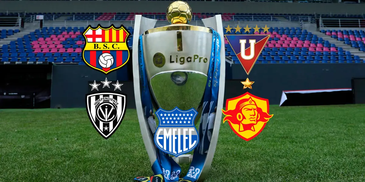Fondo trofeo Liga Pro, escudos equipos Serie A. Foto tomada de: API/Pes Logos