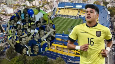 Hinchas de Boca Juniors y Kendry Páez (Foto tomada de: Clarin/API/TyC Sports)