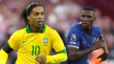 Moisés Caicedo en el Chelse y Ronaldinho con la Selección de Brasil (Fuente: Ecuavisa / EXTRA)