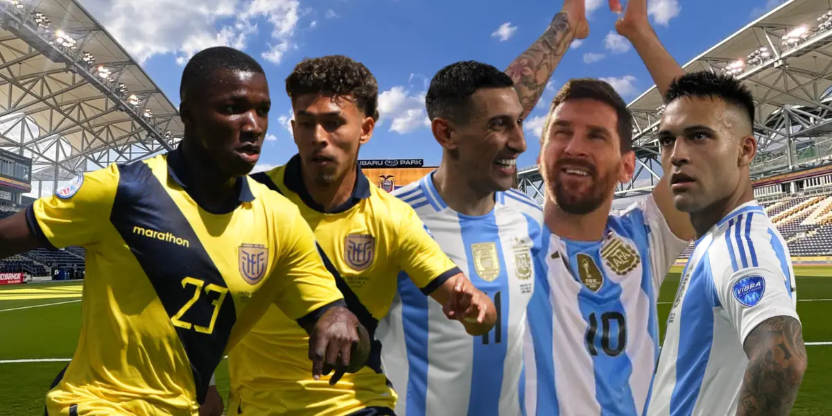 Moisés Caicedo, Kendry Páez, Ángel Di María, Lionel Messi, Lautaro Martínez. Foto tomada de: La Tri/Selección Argentina