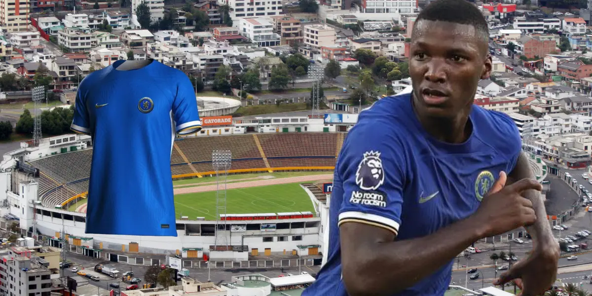 Moisés Caicedo y la camiseta del Chelsea en el Estadio Olímpico Atahualpa (Foto tomada de: Wikipedia/Chelsea)
