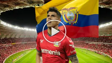 Piero Hincapié con la bandera de Ecuador. Foto tomada de: Bayer Leverkusen