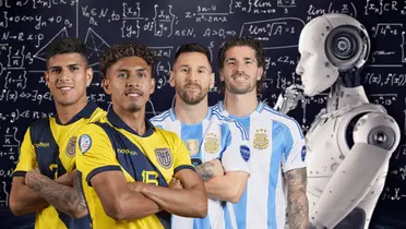 Piero Hincapié, Jeremy Sarmiento, Lionel Messi, Rodrigo De Paul. Foto tomada de: Conmebol/JVS Informática