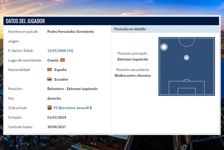 Nacionalidad de Pedro Sánchez en Transfermarkt (Foto tomada de: Transfermarkt)