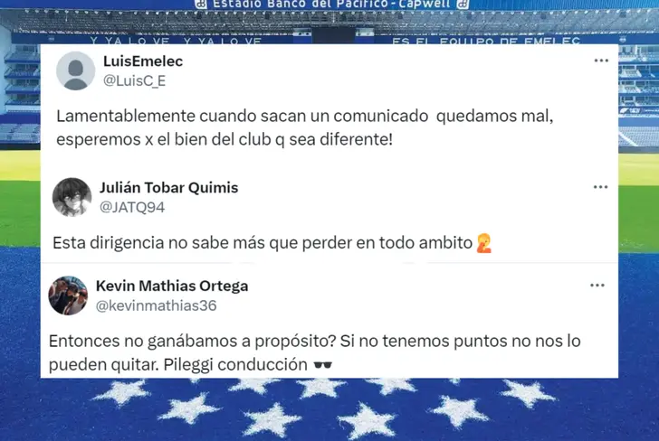 Comentarios de los hinchas de Emelec sobre el tema de Christian Cruz (Foto tomada de: X)