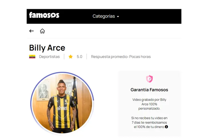 Billy Arce en la plataforma Famoso