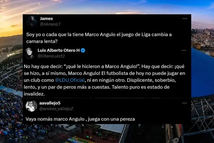 Comentarios de los hinchas de Liga de Quito sobre Marco Angulo (Foto tomada de: X)