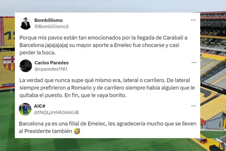 Hinchas de Emelec sobre Bryan Carabalí a Barcelona SC (Foto tomada de: X)