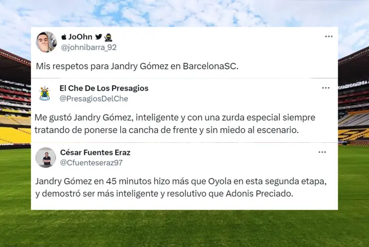 Comentarios de los hinchas de Barcelona SC sobre Jandry Gómez (Foto tomada de: X)