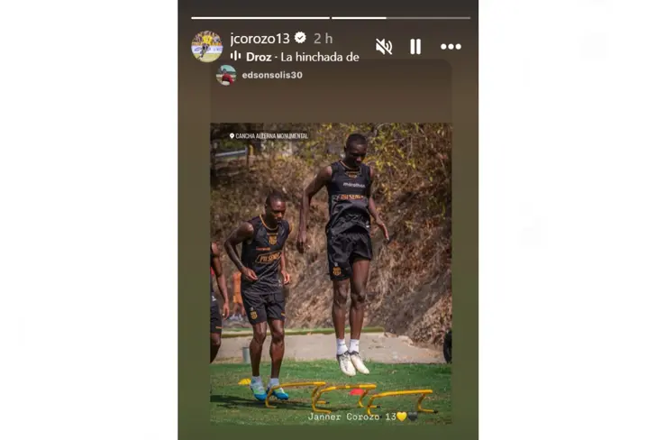 Janner Corozo entrenando en Barcelona SC - Tomado de Instagram