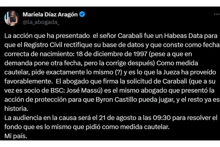 Tuit tomado de Mariela Díaz