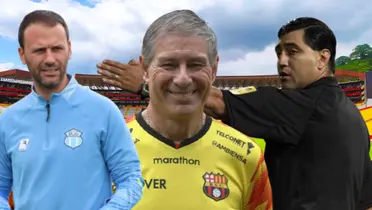 Álex Pallarés, Ariel Holan y Byron Moreno (Foto tomada de: Barcelona SC/FIFA/API/Macará)