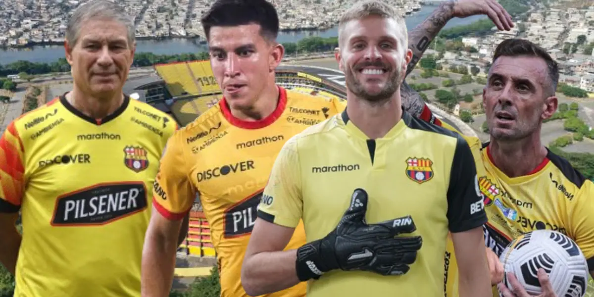 Ariel Holan, Fernando Gaibor, Javier Burrai y Damián Díaz (Foto tomada de: Barcelona SC/API/Primicias)