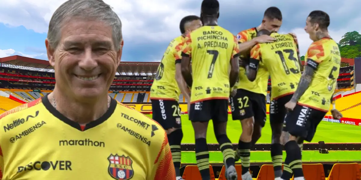 Ariel Holan y jugadores de Barcelona SC (Foto tomada de: Barcelona SC/API)