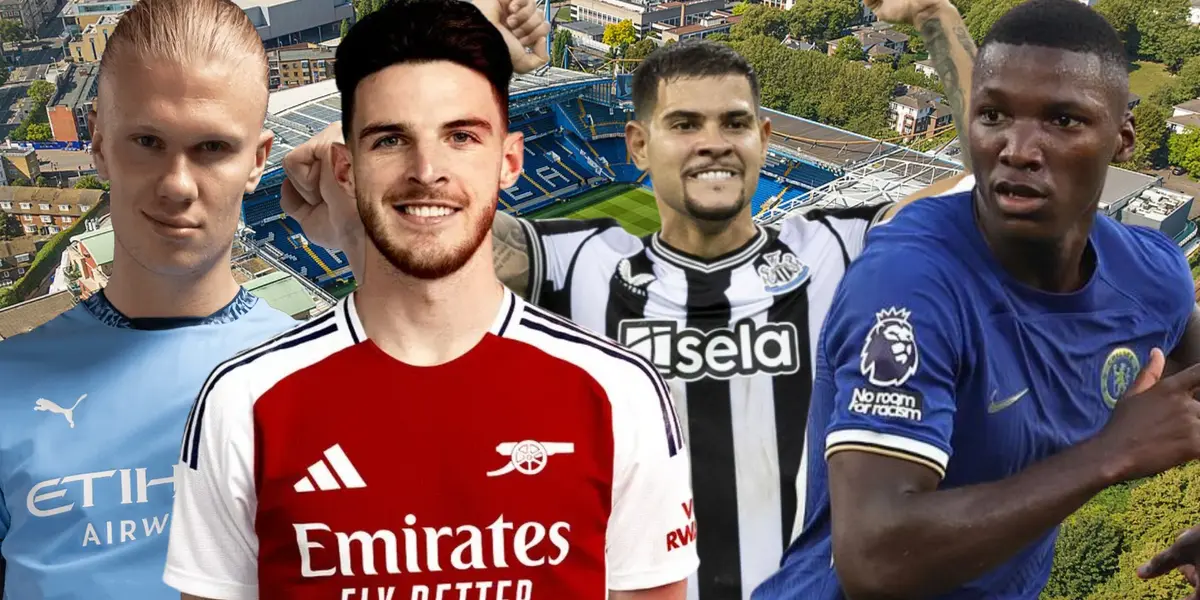 Bruno Guimarães, Moisés Caicedo, Declan Rice y Erling Haaland (Foto tomada de: Wikipedia/Chelsea/Manchester City/Arsenal)